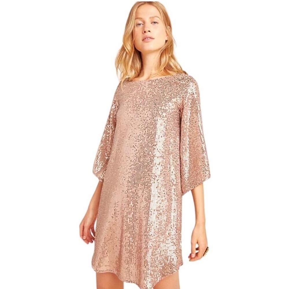 Anthropologie Starling Sequin Tunic Party Dress in Rose Gold